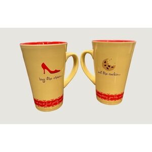 Vintage Joyce Meyer Shoe Mugs set of Two Eat The Cookie Yellow & Red Coffee Cups
